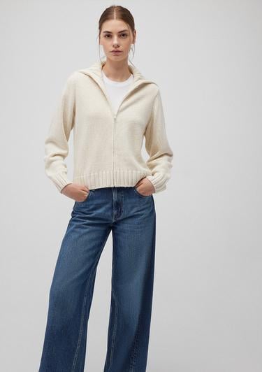  Mavi Yün Karışımlı Fermuarlı Ekru Hırka Regular Fit / Normal Kesim 1710482-70057