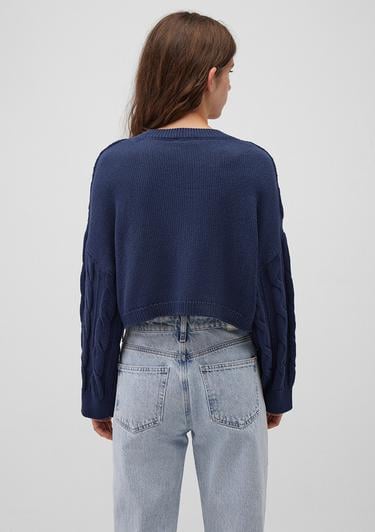  Mavi Bisiklet Yaka Lacivert Kazak Crop / Kısa Kesim 1710477-82454