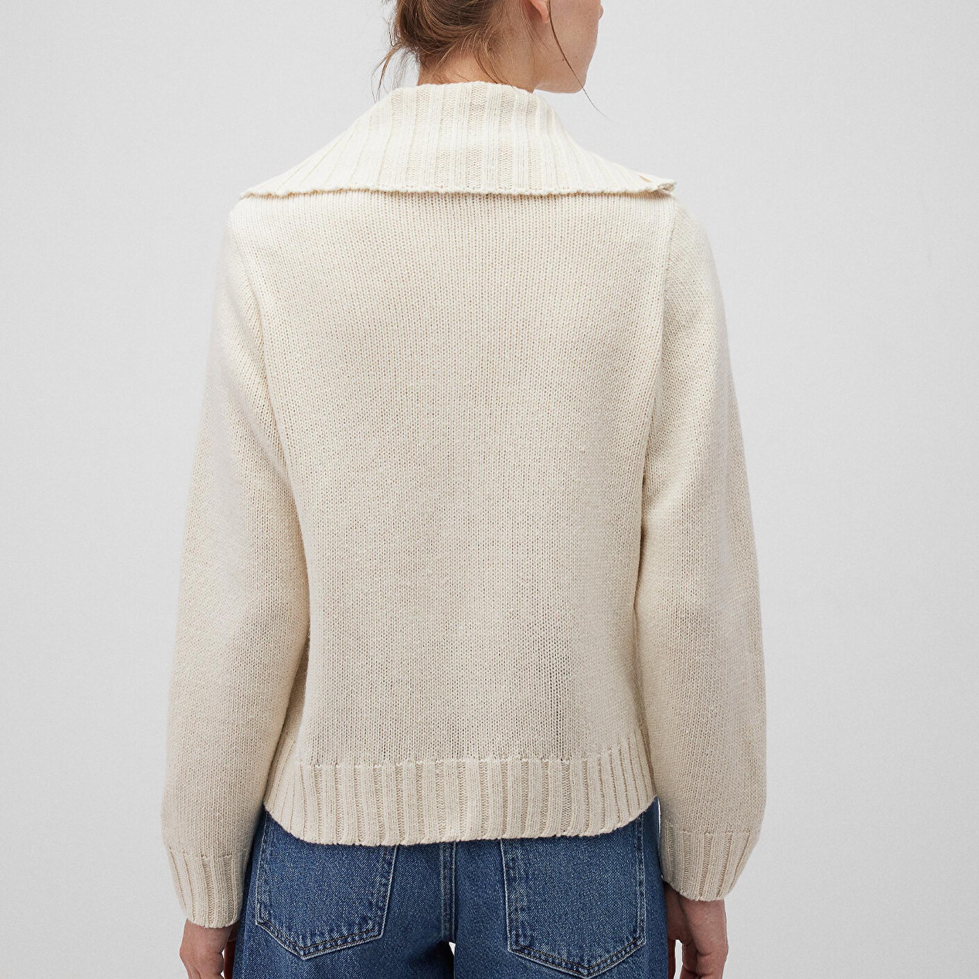 Mavi Yün Karışımlı Fermuarlı Ekru Hırka Regular Fit / Normal Kesim 1710482-70057