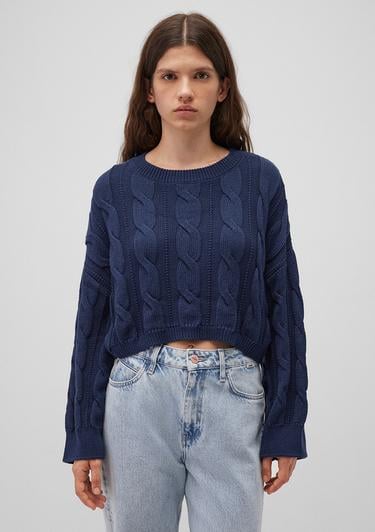  Mavi Bisiklet Yaka Lacivert Kazak Crop / Kısa Kesim 1710477-82454