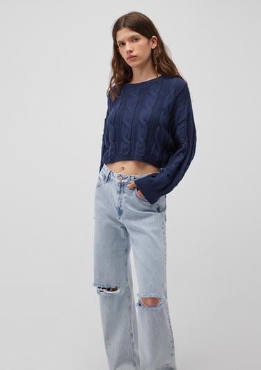  Mavi Bisiklet Yaka Lacivert Kazak Crop / Kısa Kesim 1710477-82454