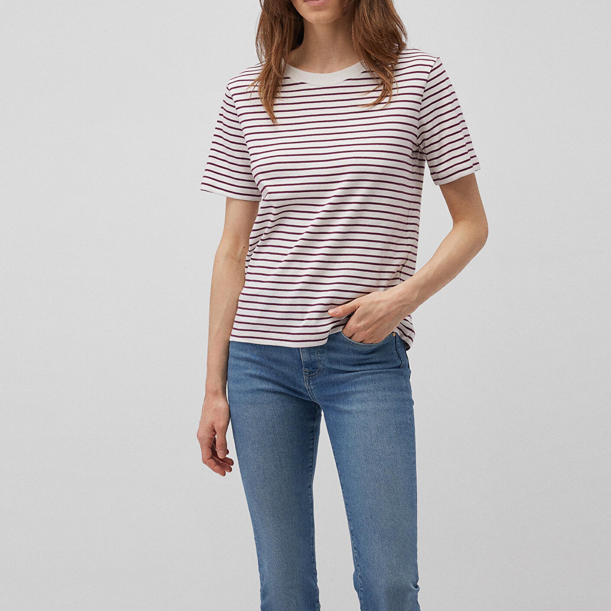 Mavi Bordo Çizgili Basic Tişört Regular Fit / Normal Kesim 1611653-88108