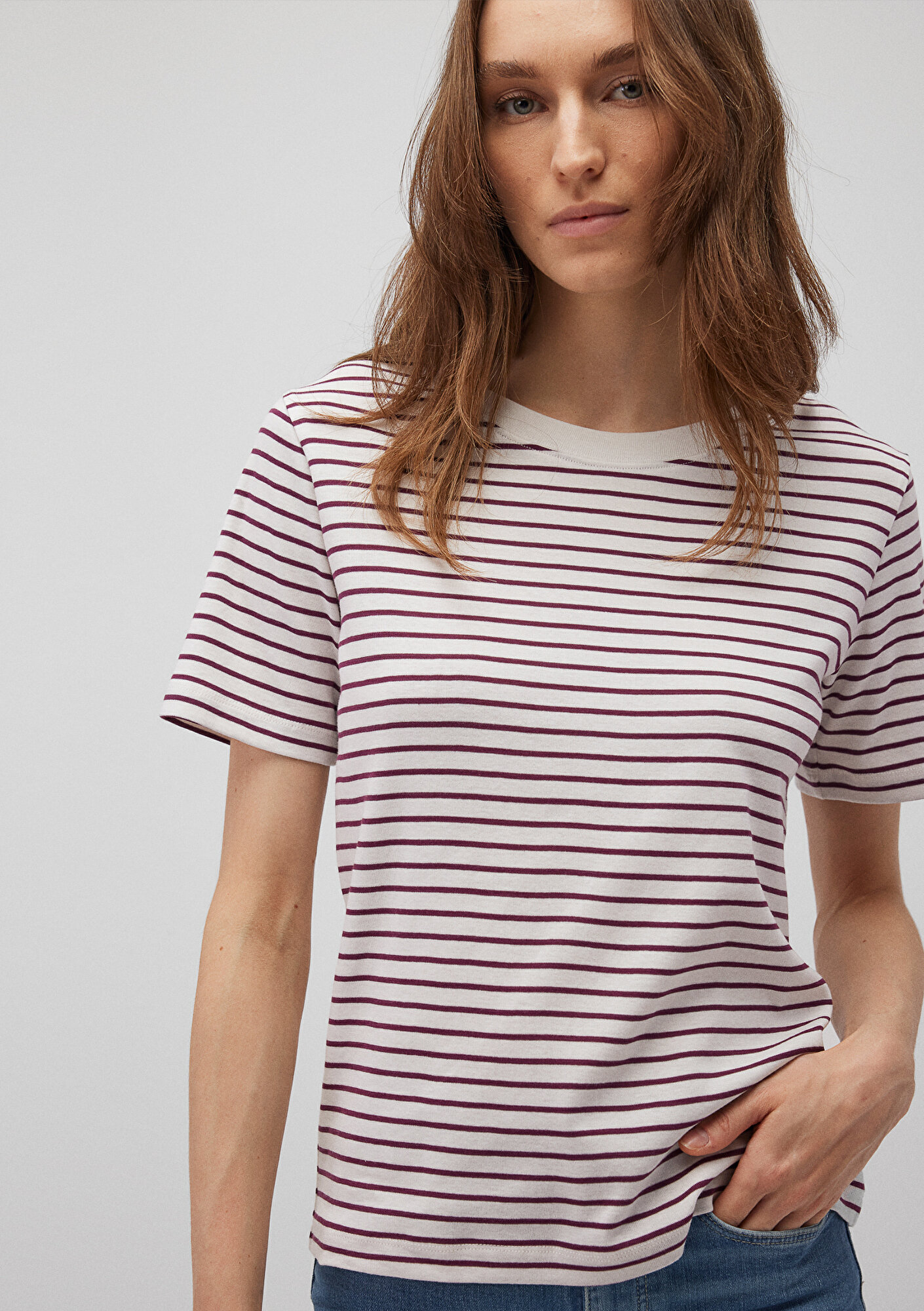  Mavi Bordo Çizgili Basic Tişört Regular Fit / Normal Kesim 1611653-88108