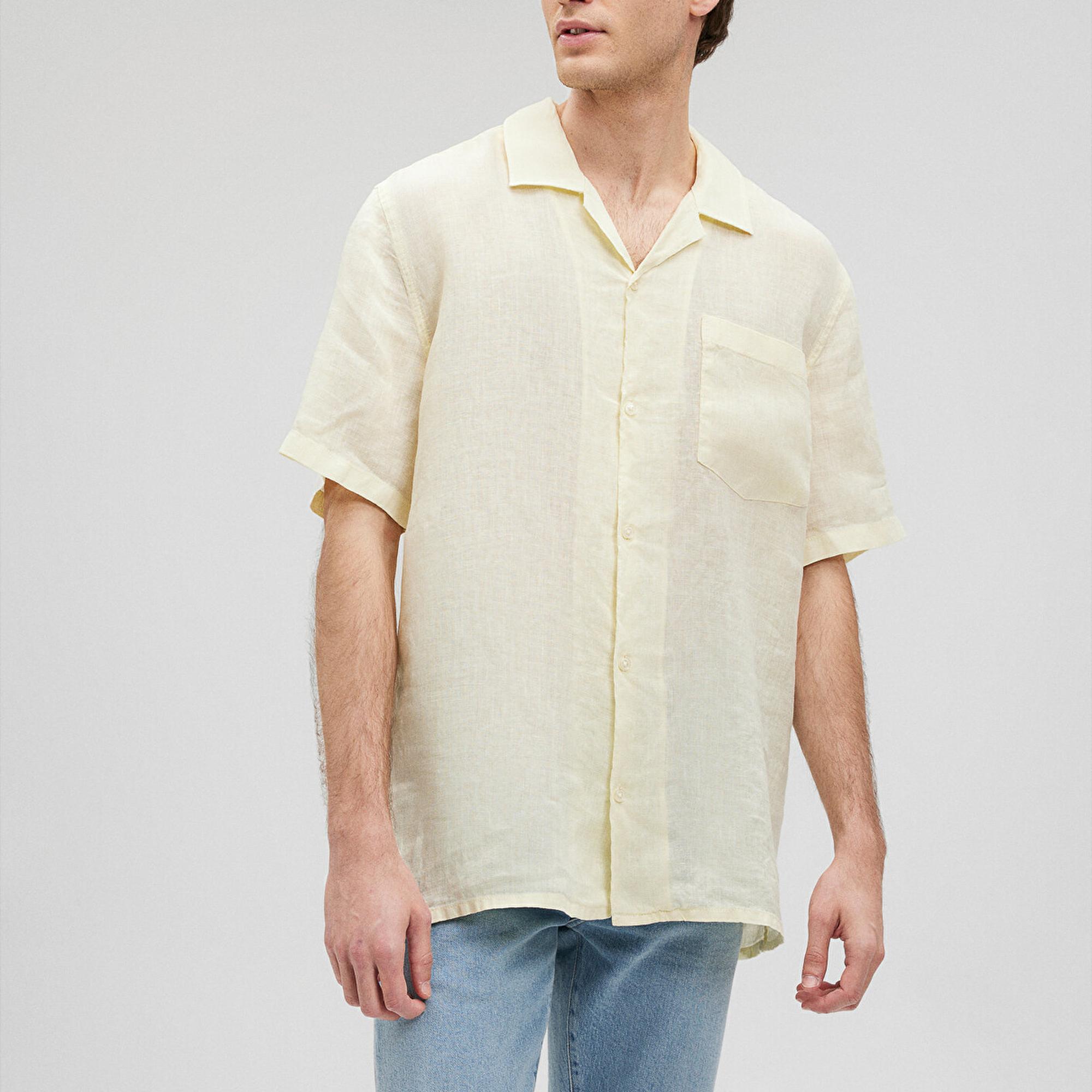 Mavi Sarı Keten Gömlek Regular Fit / Normal Kesim 0210830-70062