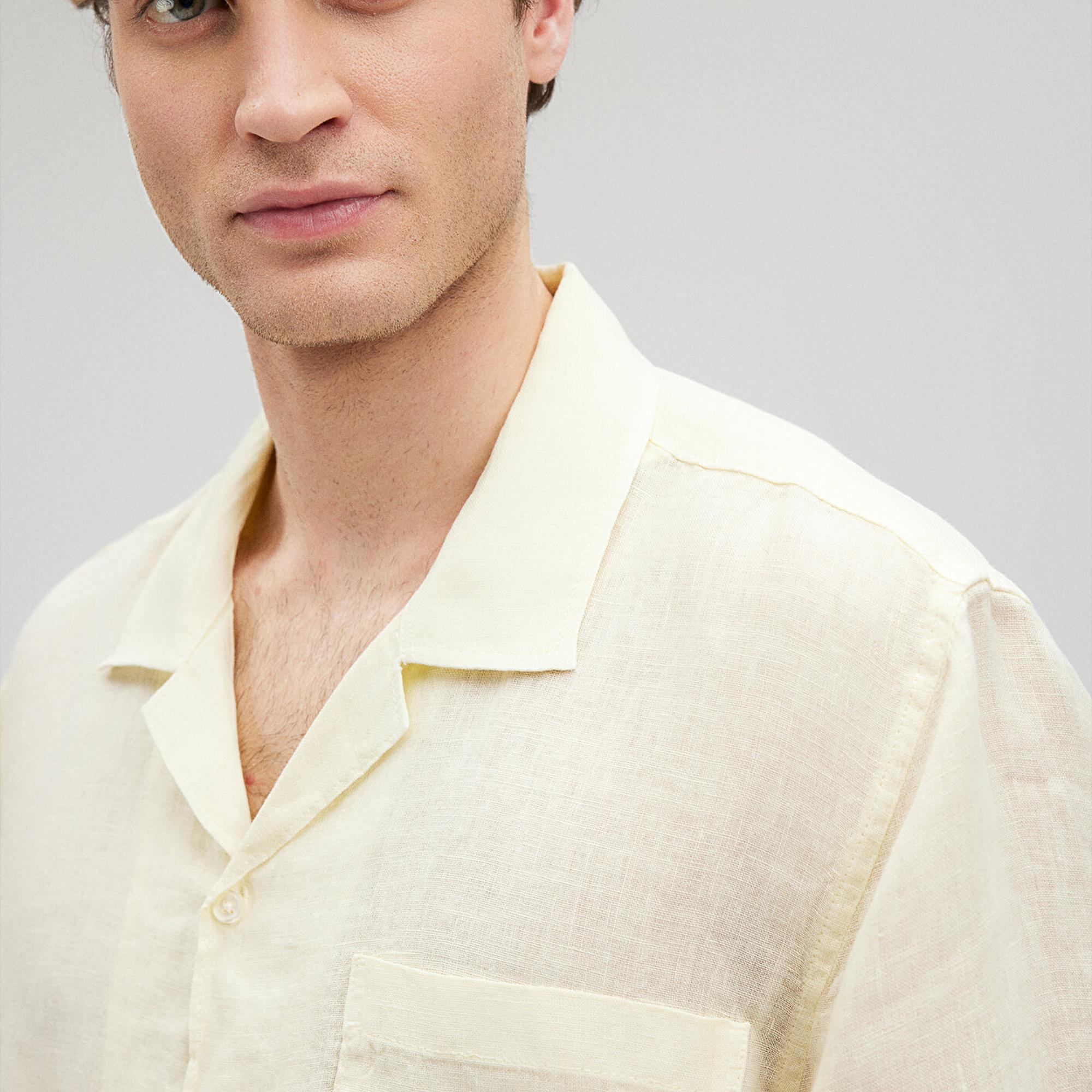 Mavi Sarı Keten Gömlek Regular Fit / Normal Kesim 0210830-70062