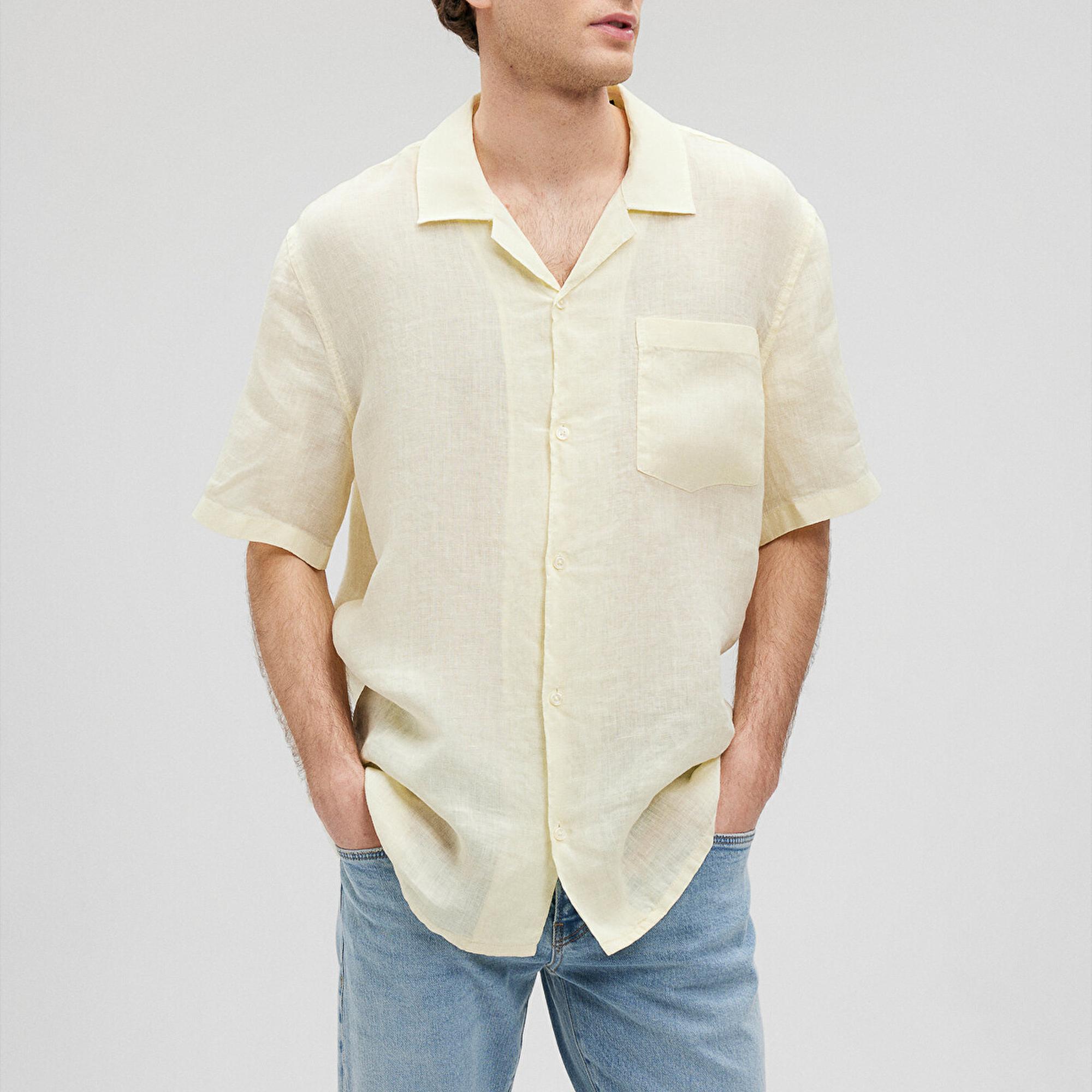 Mavi Sarı Keten Gömlek Regular Fit / Normal Kesim 0210830-70062