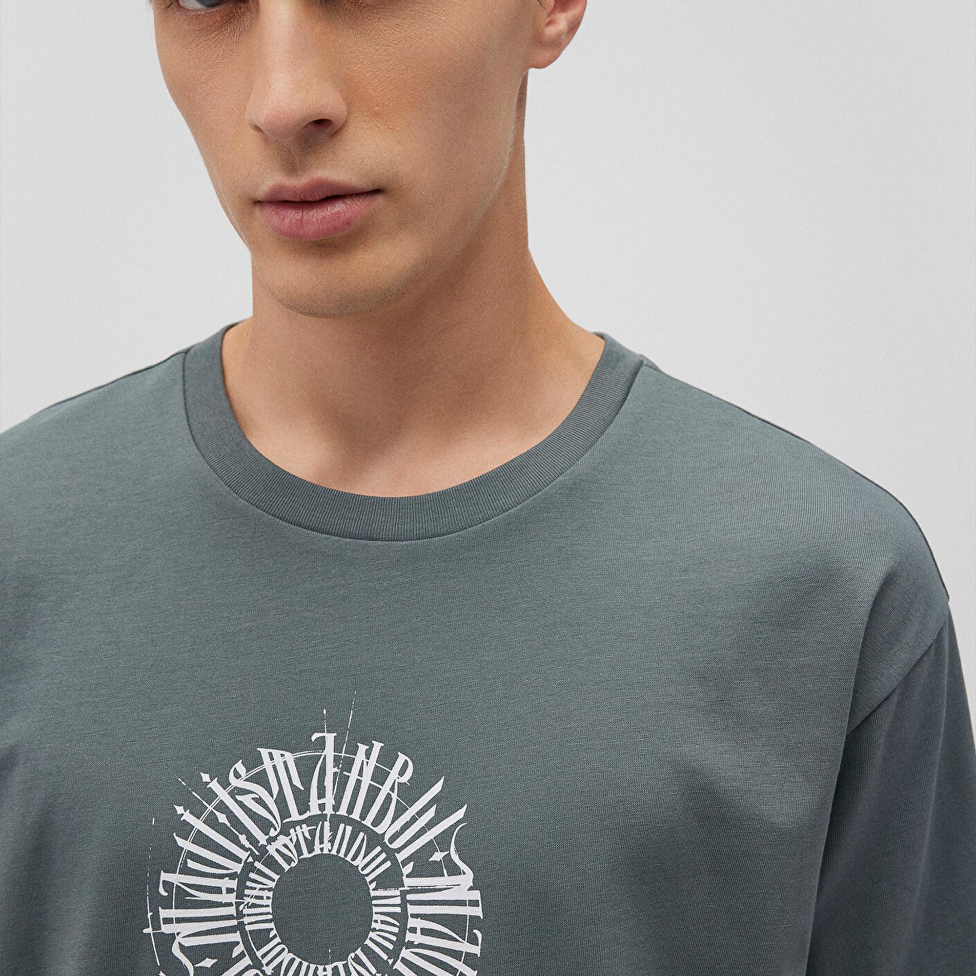 Mavi Sırt Baskılı İstanbul Tişört Loose Fit / Bol Rahat Kesim 0612449-71577