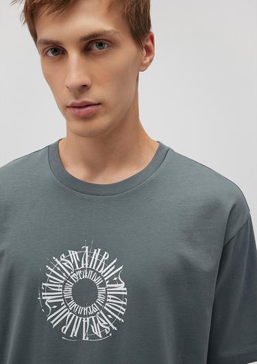  Mavi Sırt Baskılı İstanbul Tişört Loose Fit / Bol Rahat Kesim 0612449-71577