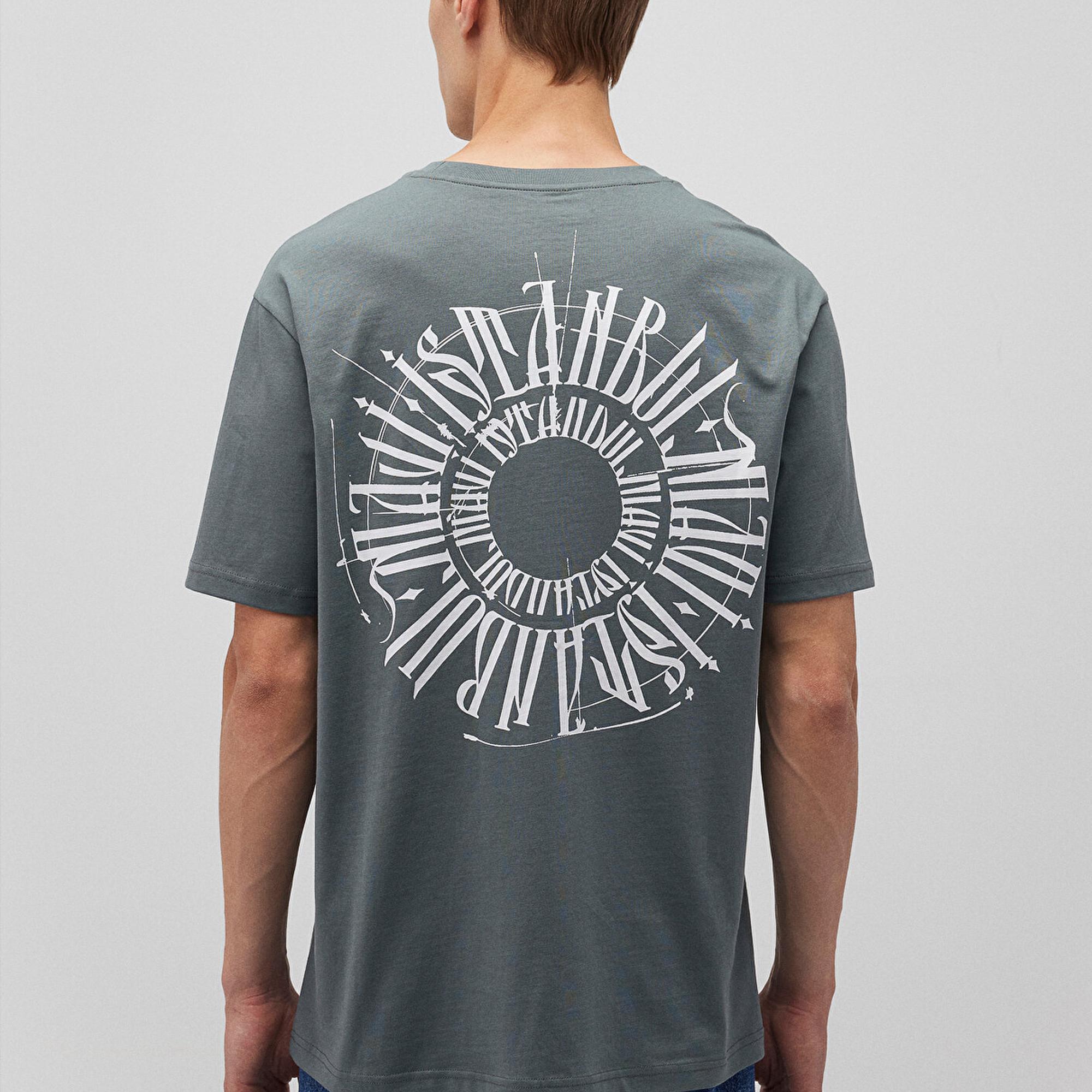 Mavi Sırt Baskılı İstanbul Tişört Loose Fit / Bol Rahat Kesim 0612449-71577