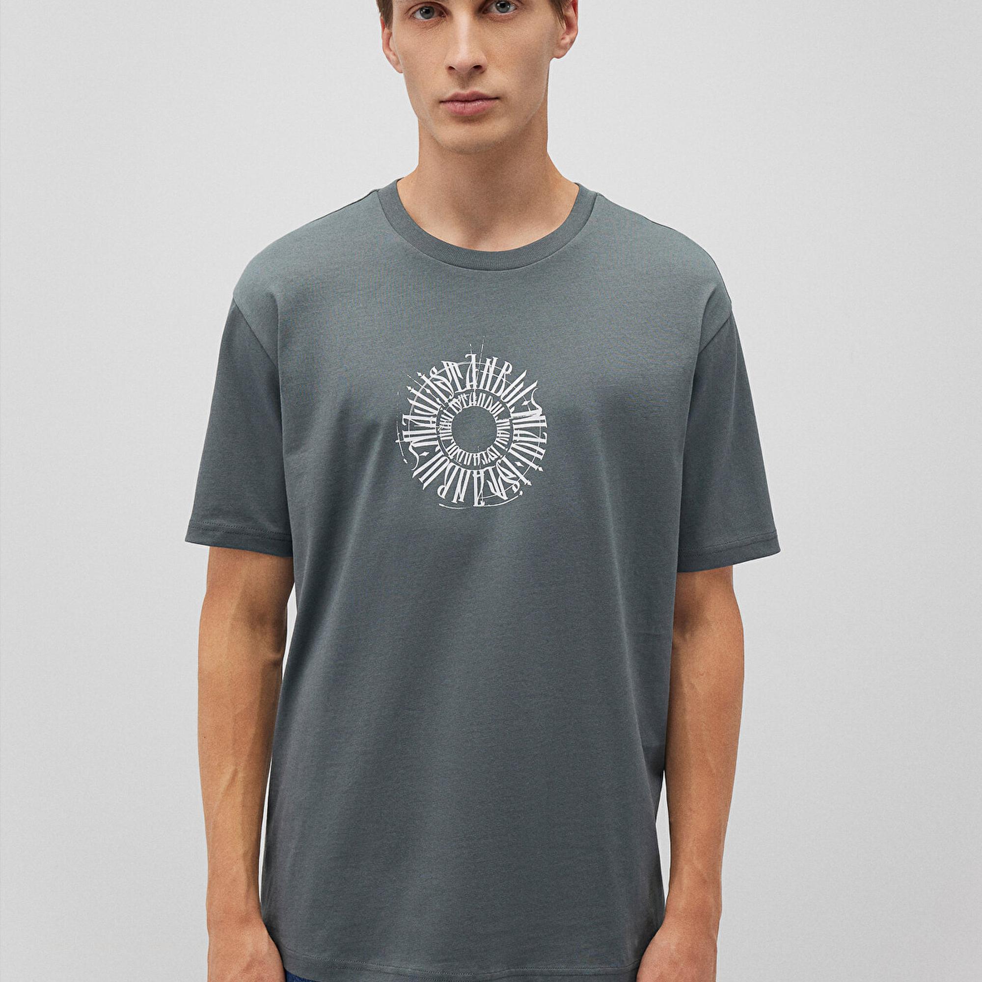 Mavi Sırt Baskılı İstanbul Tişört Loose Fit / Bol Rahat Kesim 0612449-71577