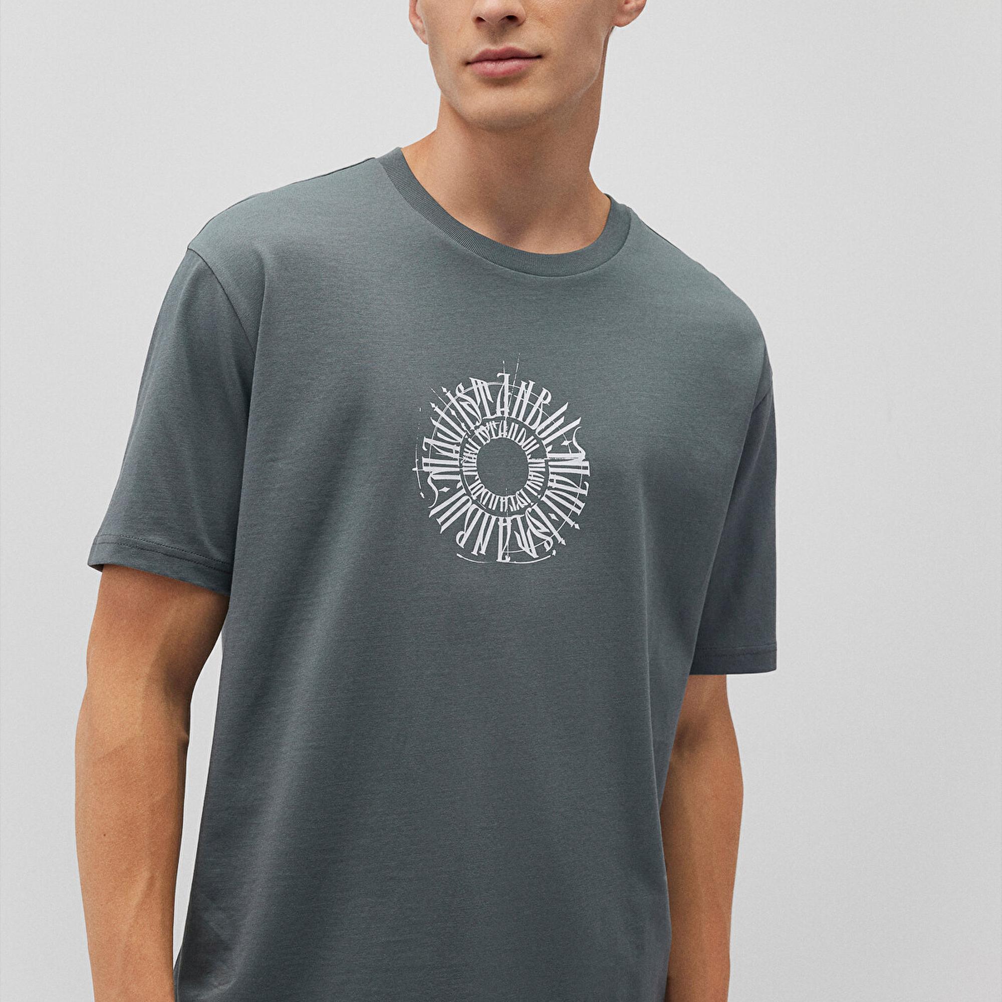 Mavi Sırt Baskılı İstanbul Tişört Loose Fit / Bol Rahat Kesim 0612449-71577