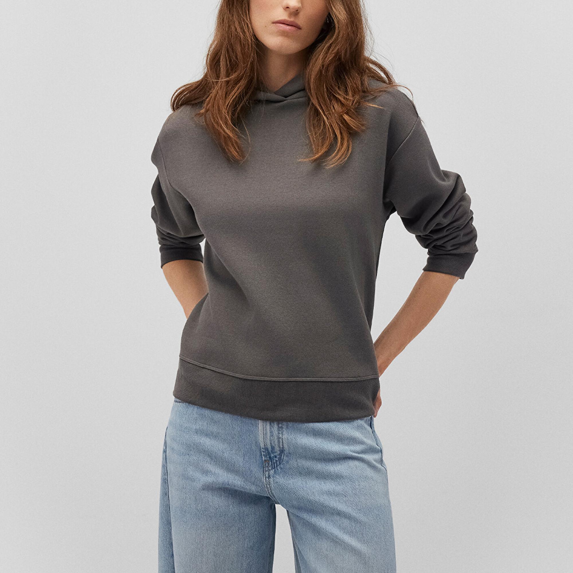 Mavi Kapüşonlu Gri Sweatshirt 1S10191-86560