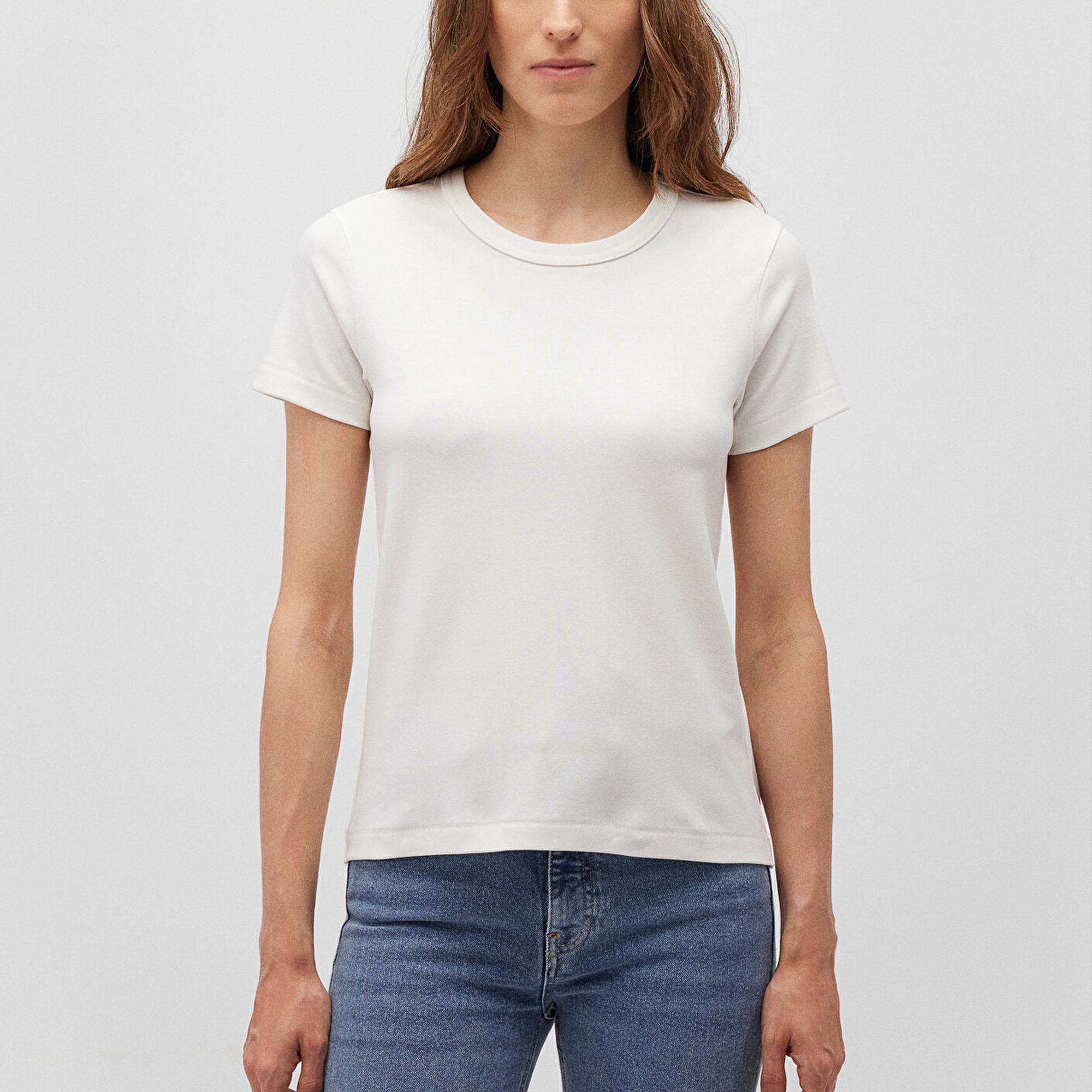 Mavi Bisiklet Yaka Beyaz Basic Tişört Slim Fit / Dar Kesim 1612707-70057