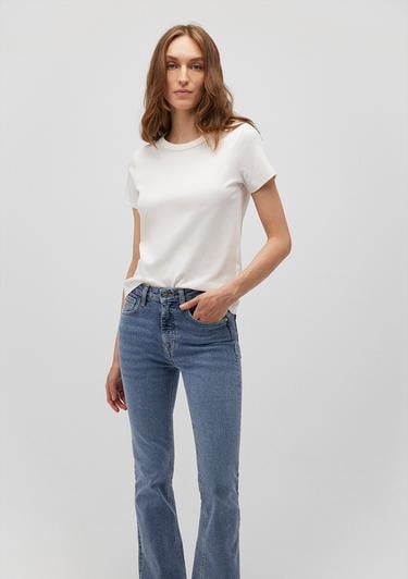  Mavi Bisiklet Yaka Beyaz Basic Tişört Slim Fit / Dar Kesim 1612707-70057