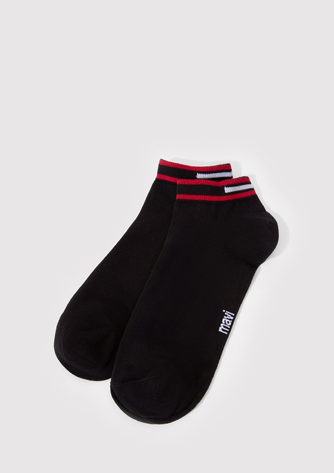  Mavi Çizgi Detaylı Siyah Patik Çorap 0911609-900