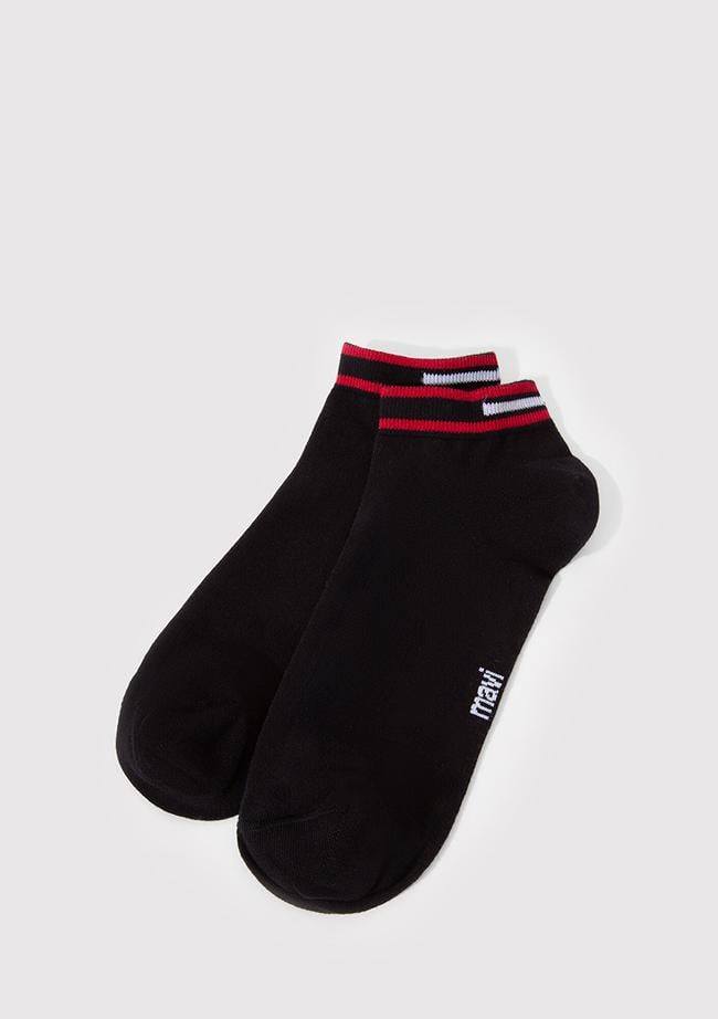  Mavi Çizgi Detaylı Siyah Patik Çorap 0911609-900