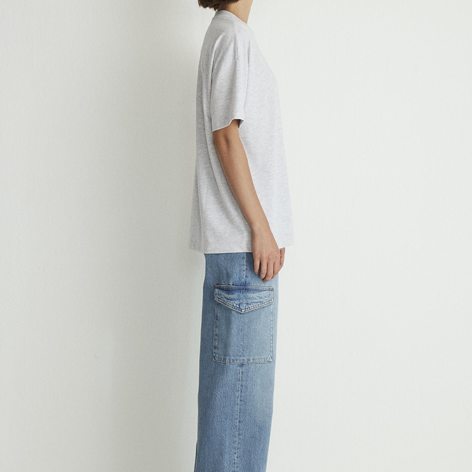 Mavi Bisiklet Yaka Basic Gri Tişört Loose Fit / Bol Rahat Kesim 1612188-80196