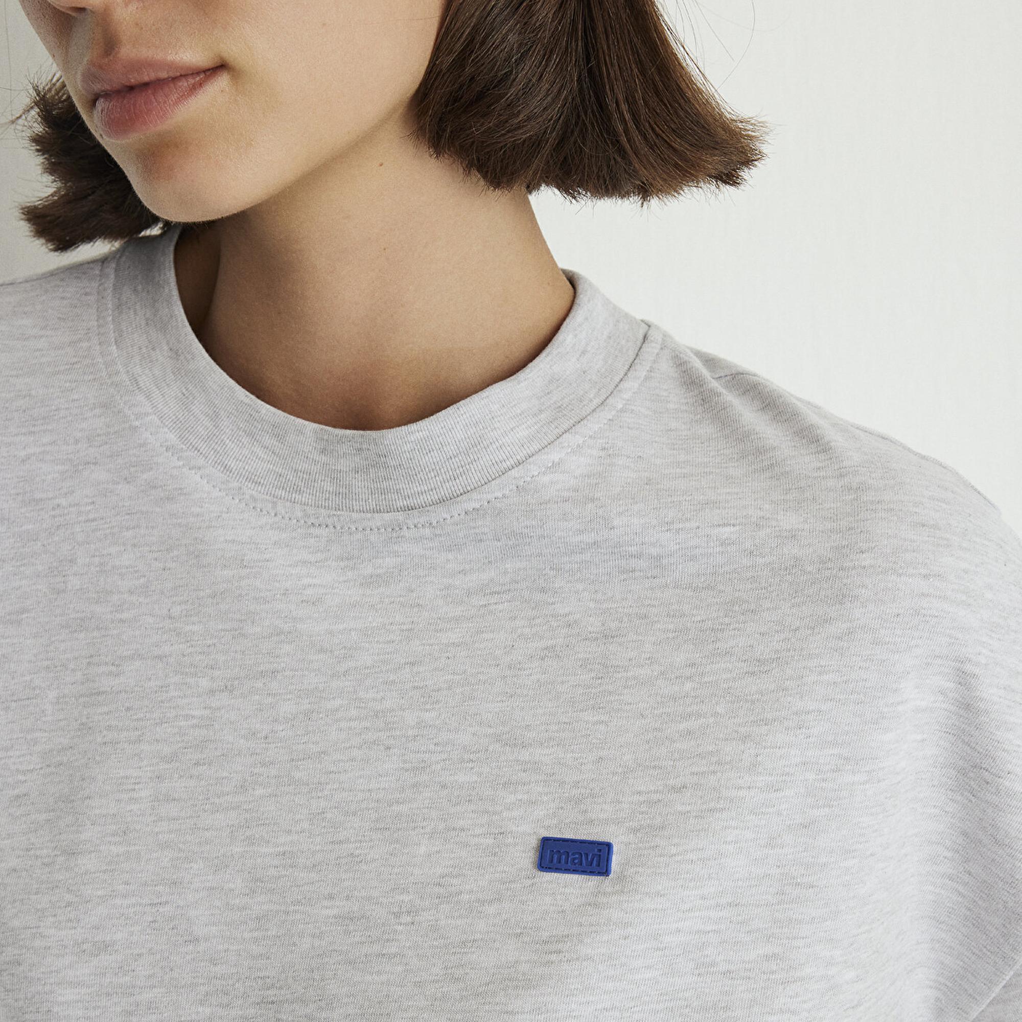 Mavi Bisiklet Yaka Basic Gri Tişört Loose Fit / Bol Rahat Kesim 1612188-80196