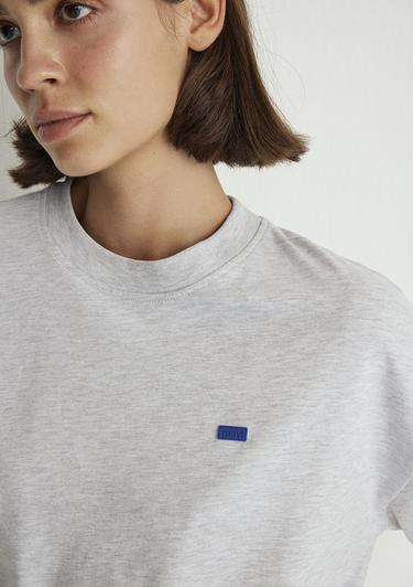  Mavi Bisiklet Yaka Basic Gri Tişört Loose Fit / Bol Rahat Kesim 1612188-80196