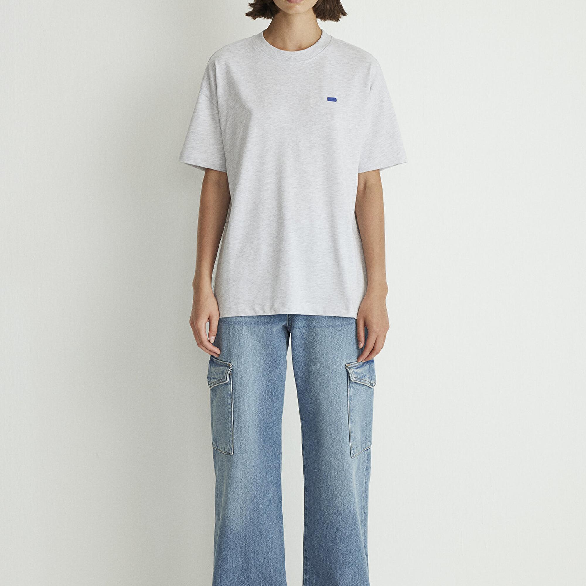 Mavi Bisiklet Yaka Basic Gri Tişört Loose Fit / Bol Rahat Kesim 1612188-80196