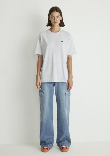  Mavi Bisiklet Yaka Basic Gri Tişört Loose Fit / Bol Rahat Kesim 1612188-80196