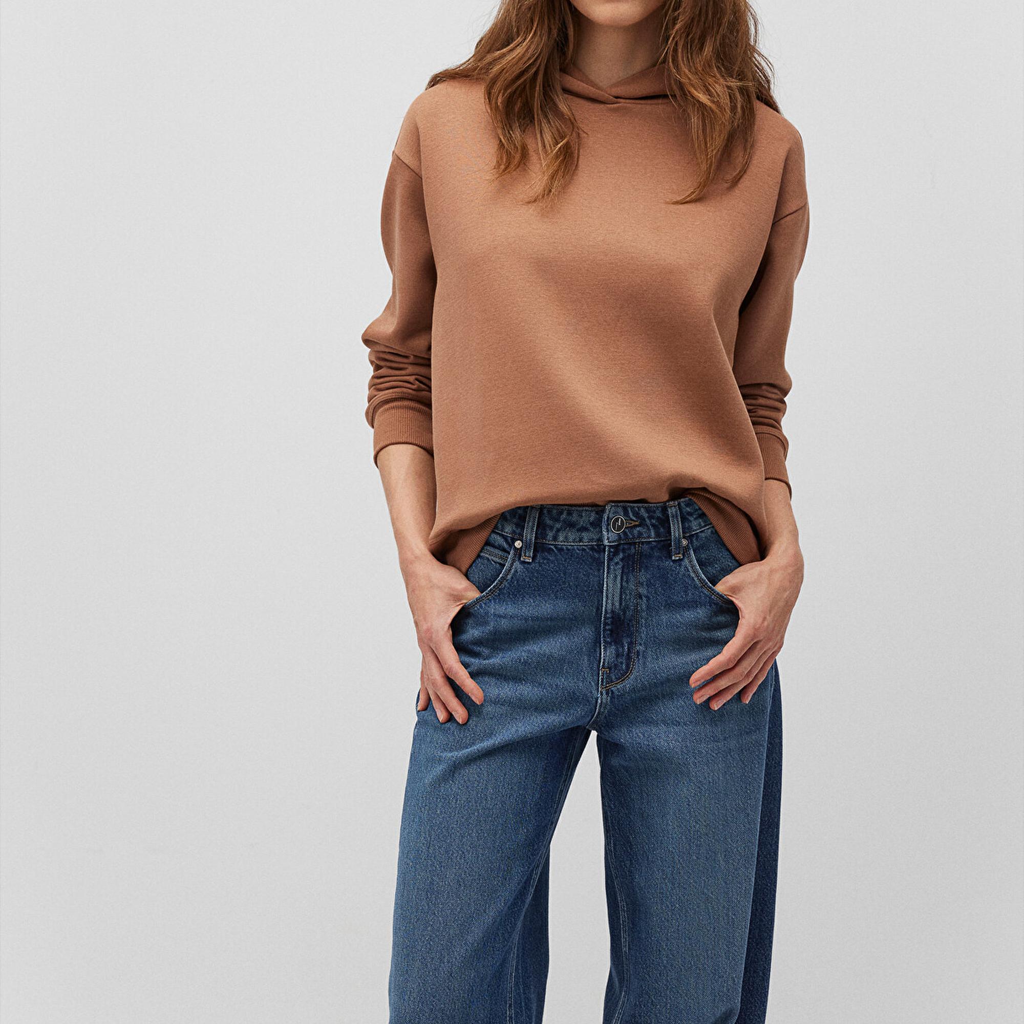 Mavi Kapüşonlu Kahverengi Sweatshirt 1S10191-70374