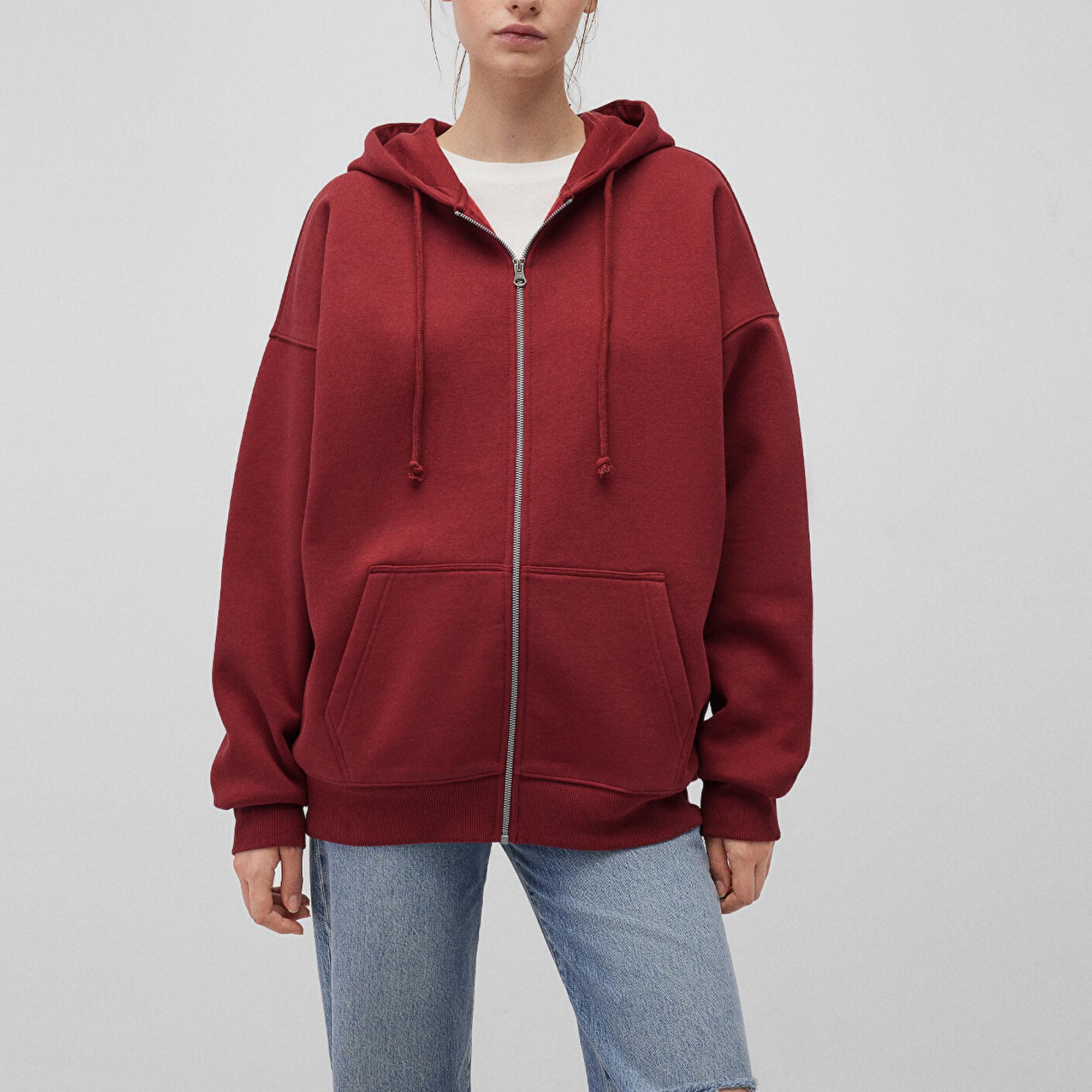Mavi Kapüşonlu Fermuarlı Bordo Sweatshirt 1610221-85493