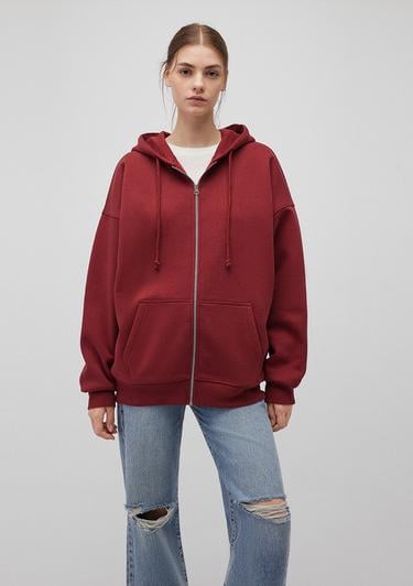  Mavi Kapüşonlu Fermuarlı Bordo Sweatshirt 1610221-85493