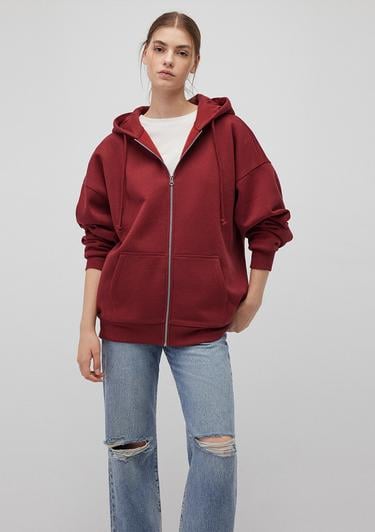  Mavi Kapüşonlu Fermuarlı Bordo Sweatshirt 1610221-85493