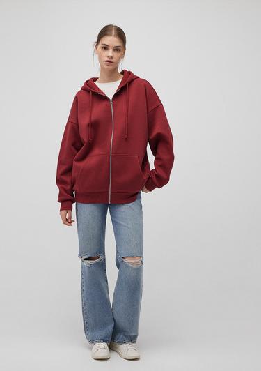  Mavi Kapüşonlu Fermuarlı Bordo Sweatshirt 1610221-85493
