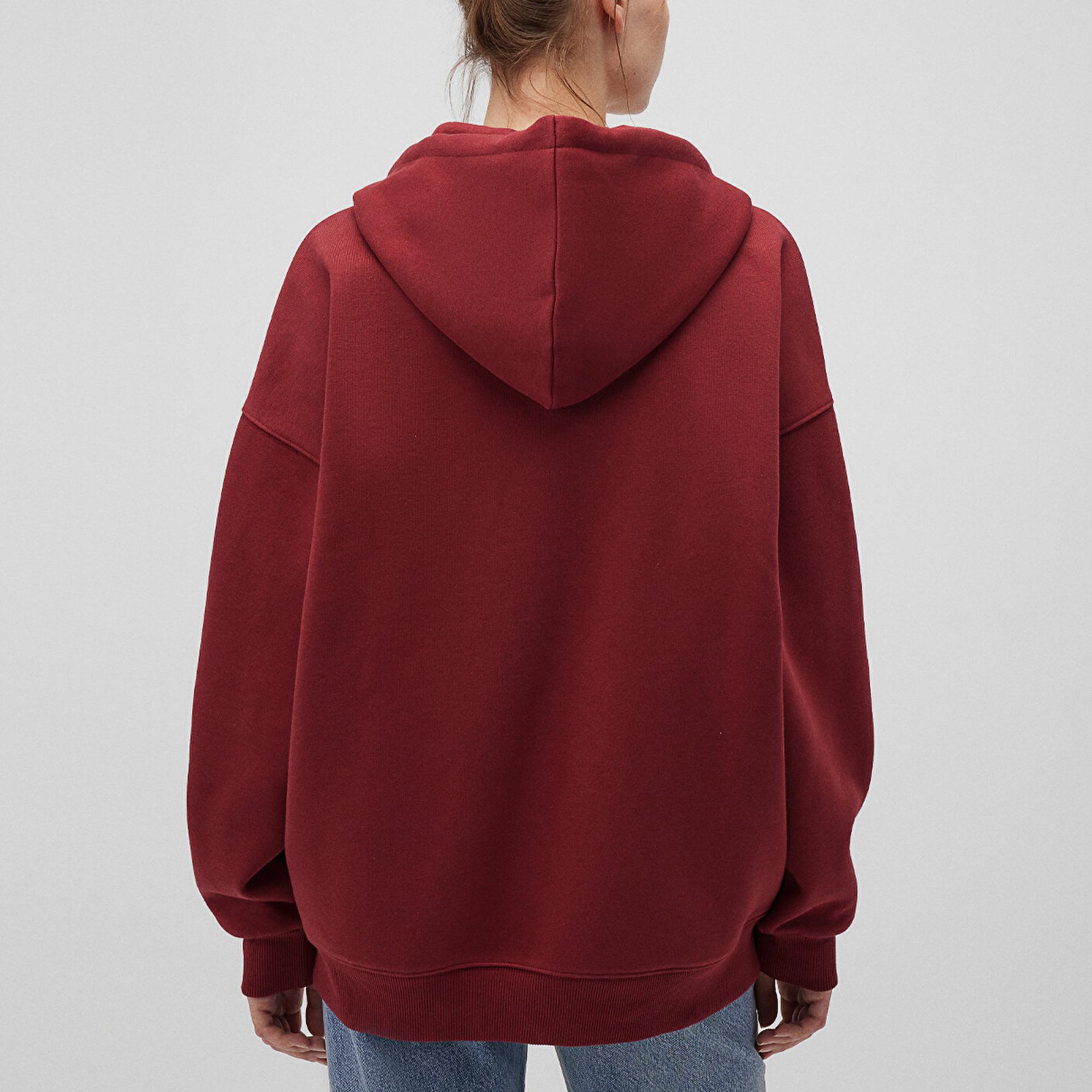Mavi Kapüşonlu Fermuarlı Bordo Sweatshirt 1610221-85493