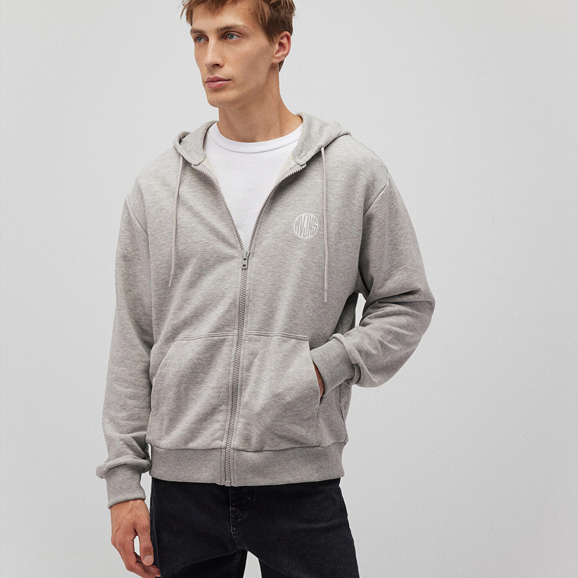 Mavi MVJNS Logo Baskılı Fermuarlı Kapüşonlu Gri Sweatshirt 0S10193-80196