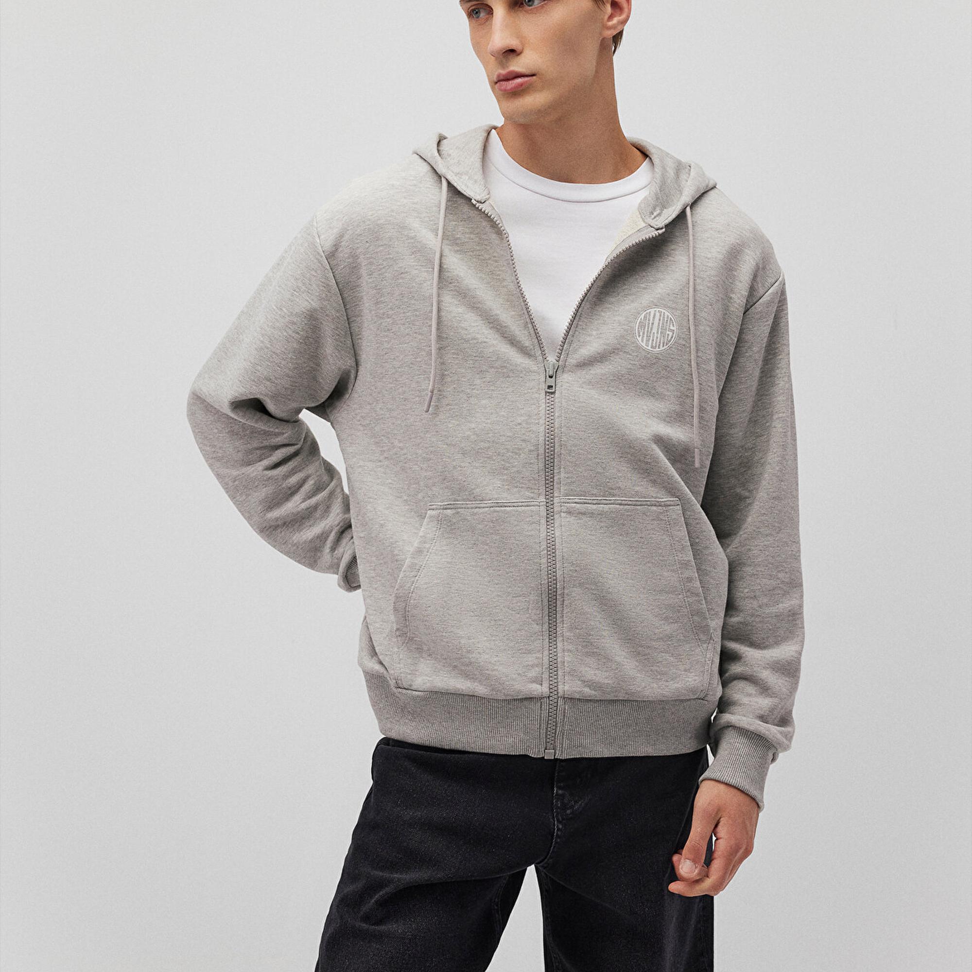 Mavi MVJNS Logo Baskılı Fermuarlı Kapüşonlu Gri Sweatshirt 0S10193-80196