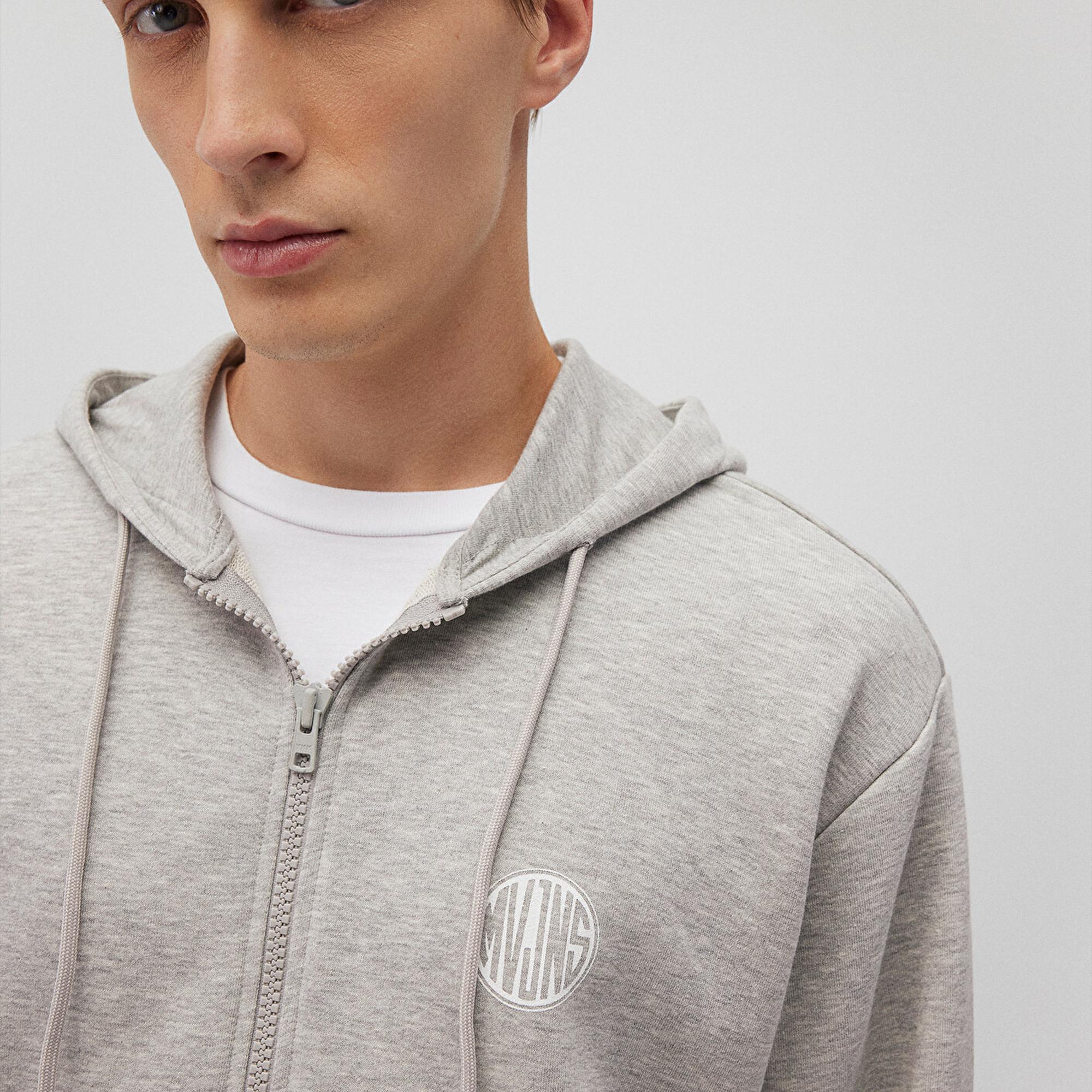 Mavi MVJNS Logo Baskılı Fermuarlı Kapüşonlu Gri Sweatshirt 0S10193-80196