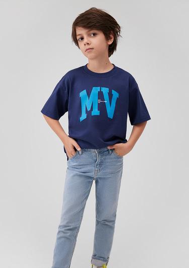  Mavi MV Logo Baskılı Lacivert Tişört Loose Fit / Bol Rahat Kesim 6610213-70491