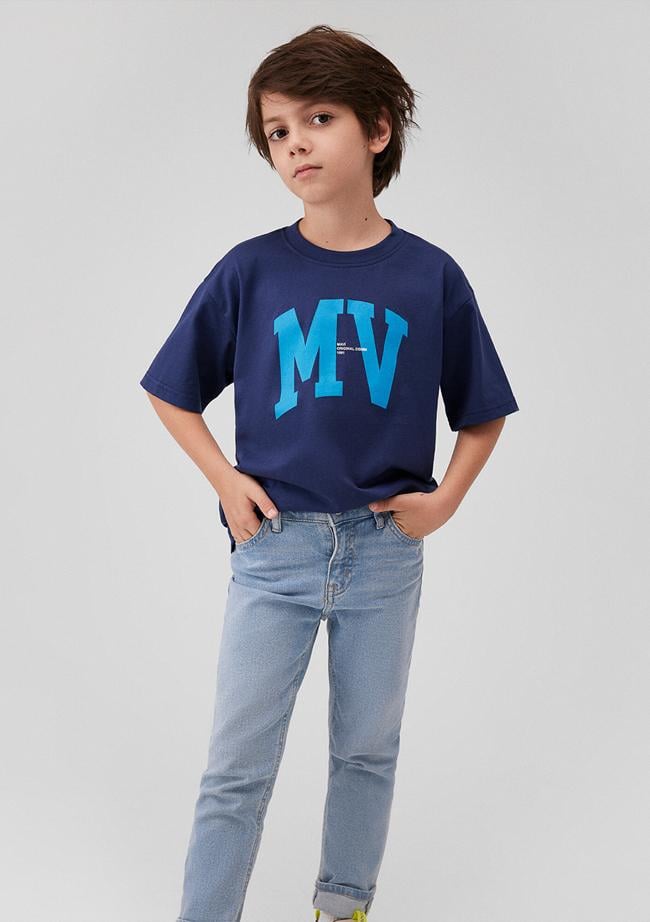  Mavi MV Logo Baskılı Lacivert Tişört Loose Fit / Bol Rahat Kesim 6610213-70491