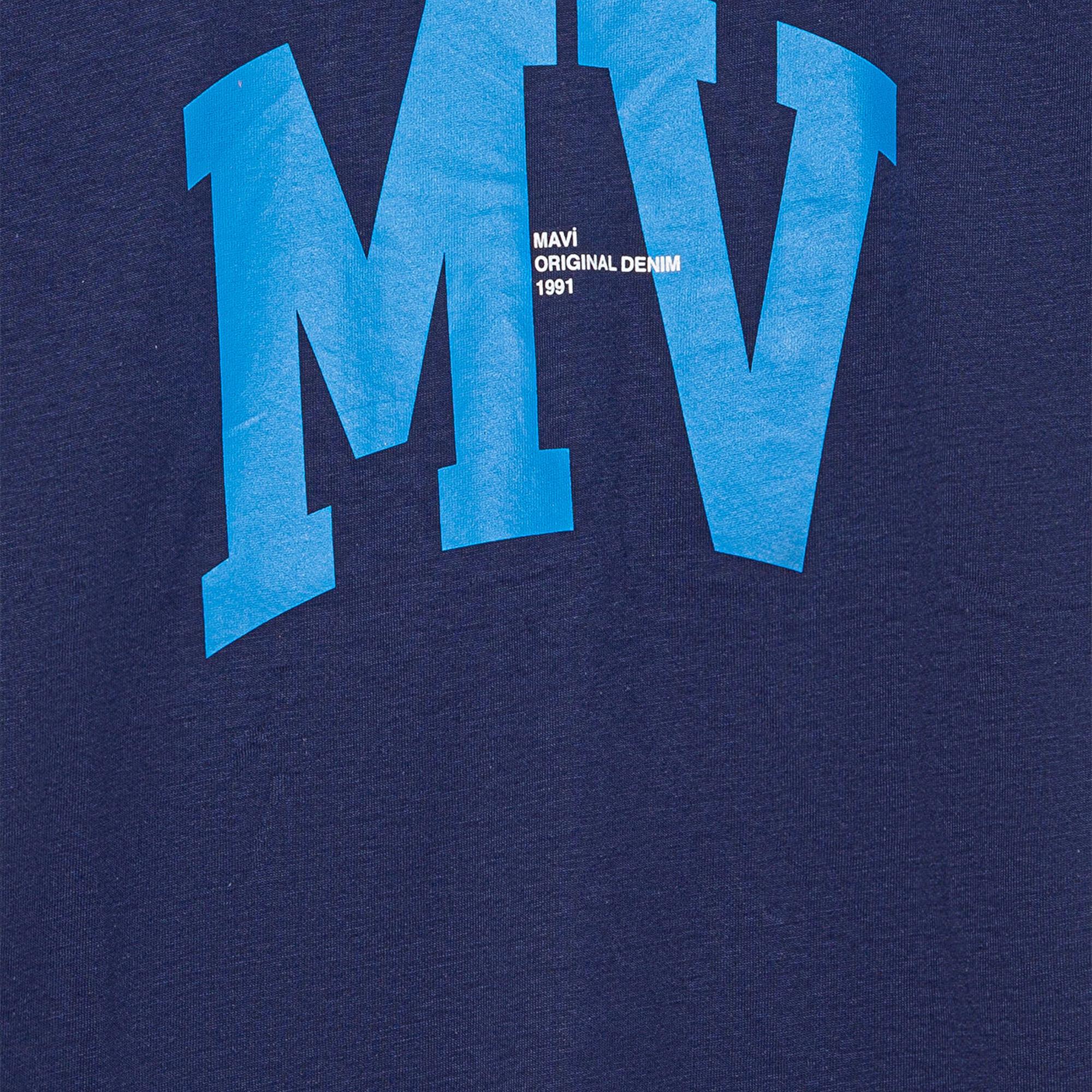 Mavi MV Logo Baskılı Lacivert Tişört Loose Fit / Bol Rahat Kesim 6610213-70491