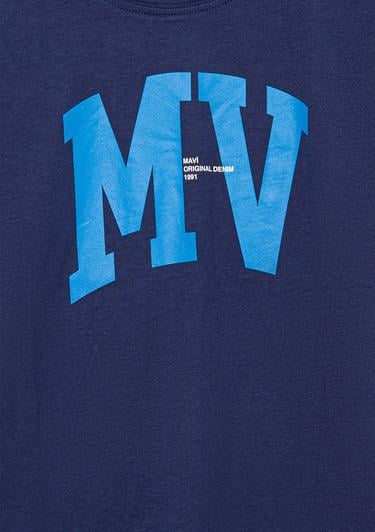  Mavi MV Logo Baskılı Lacivert Tişört Loose Fit / Bol Rahat Kesim 6610213-70491