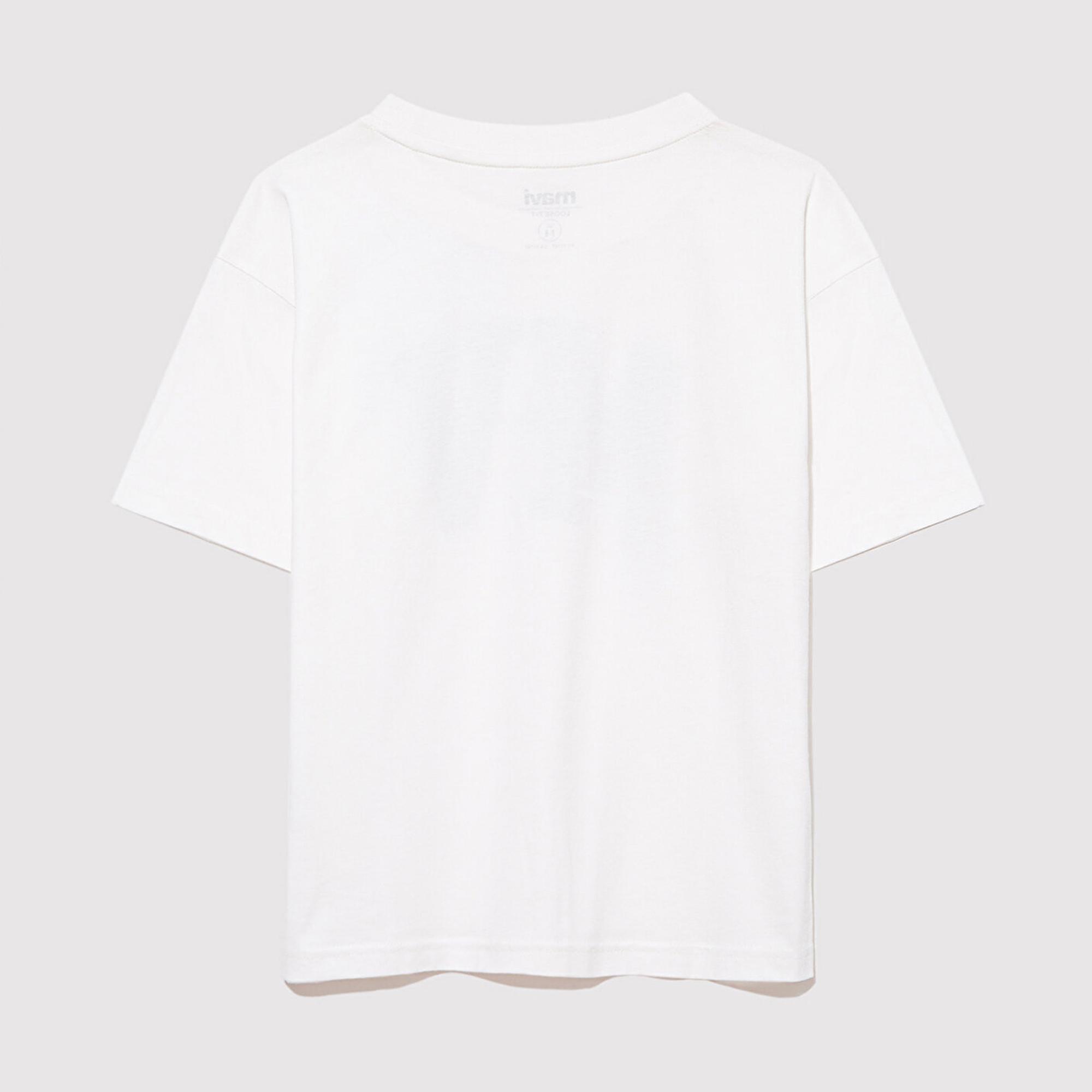 Çocuk Mavi MV Logo Baskılı Beyaz Tişört Loose Fit / Bol Rahat Kesim 6610213-70057