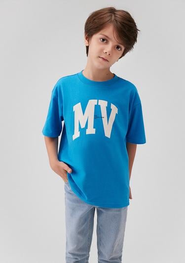  Mavi MV Logo Baskılı Mavi Tişört Loose Fit / Bol Rahat Kesim 6610213-83865