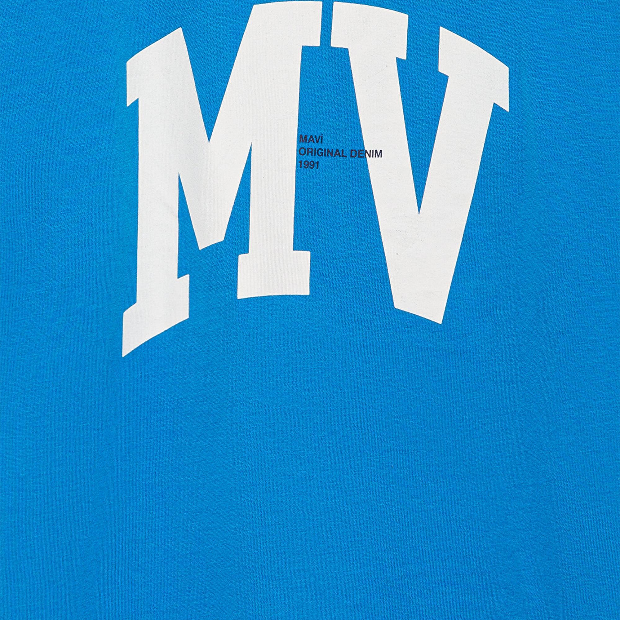 Mavi MV Logo Baskılı Mavi Tişört Loose Fit / Bol Rahat Kesim 6610213-83865