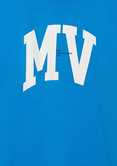  Mavi MV Logo Baskılı Mavi Tişört Loose Fit / Bol Rahat Kesim 6610213-83865