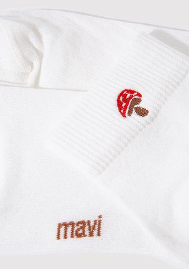  Mavi Mantar Nakış İşlemeli Beyaz Soket Çorap 1912755-620