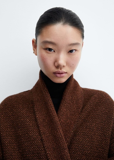  Mango Kadın Cepli Oversize Triko Palto Kahverengi