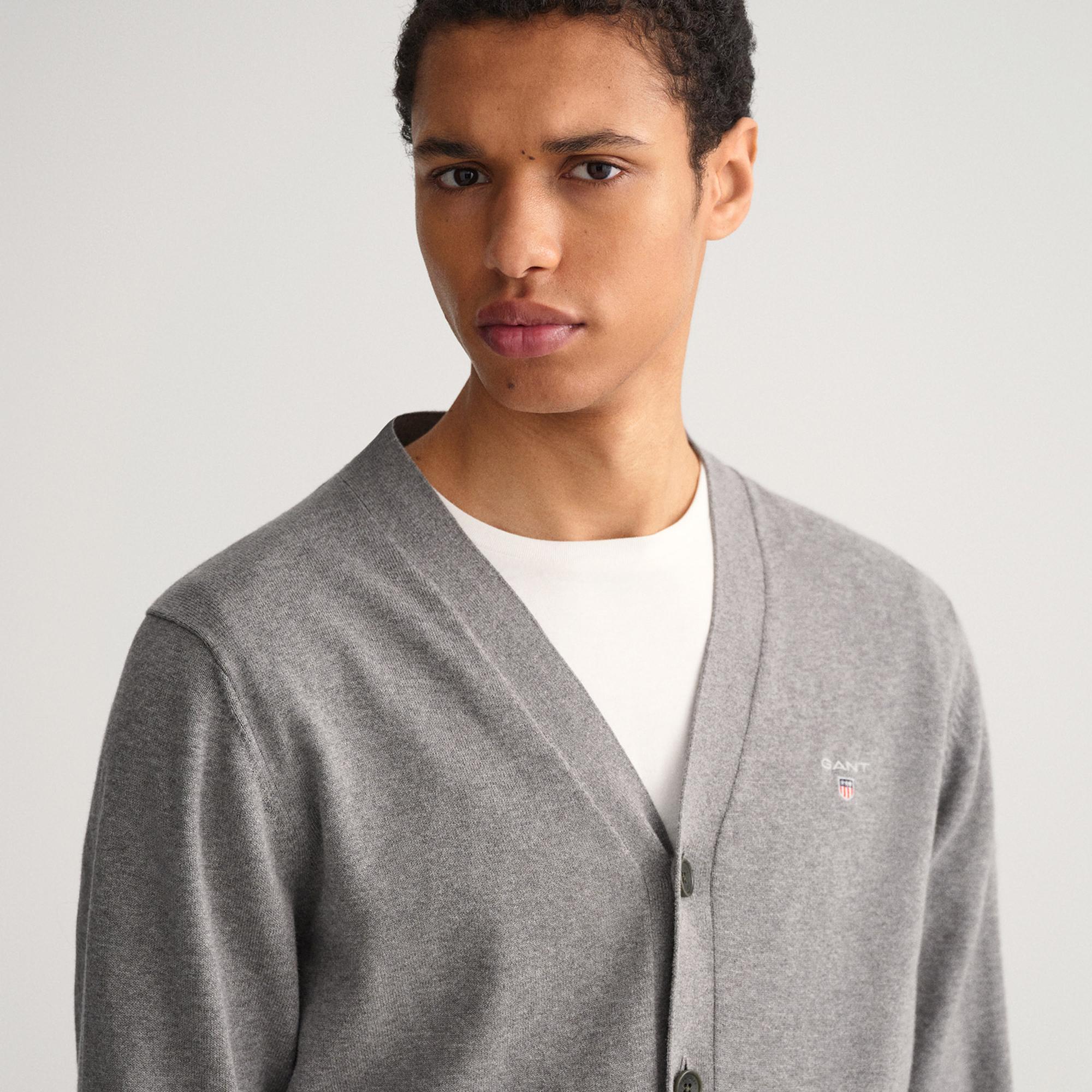 Gant Erkek Gri Regular Fit Düğmeli Yaka Hırka
