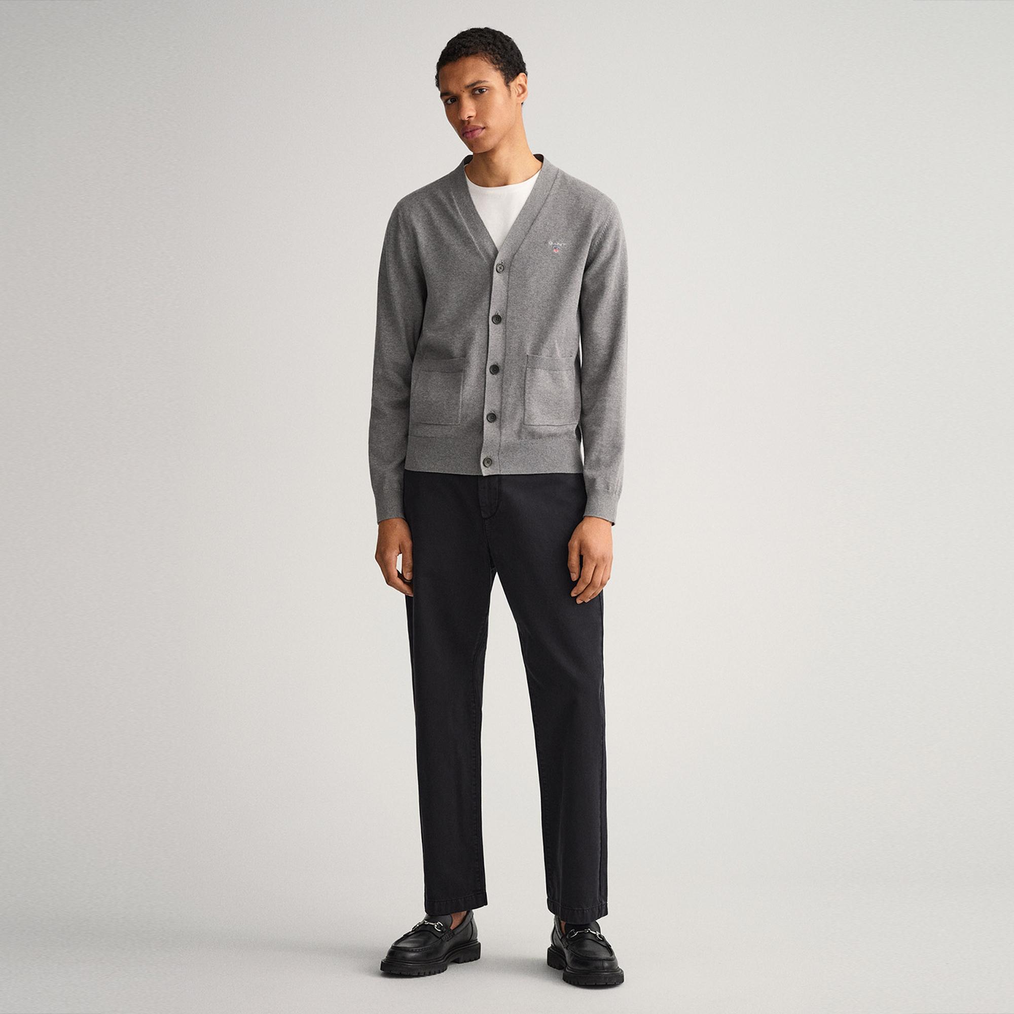 Gant Erkek Gri Regular Fit Düğmeli Yaka Hırka