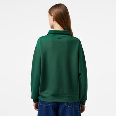  Kadın Regular Fit Fermuarlı Dik Yaka Koyu Yeşil Sweatshirt