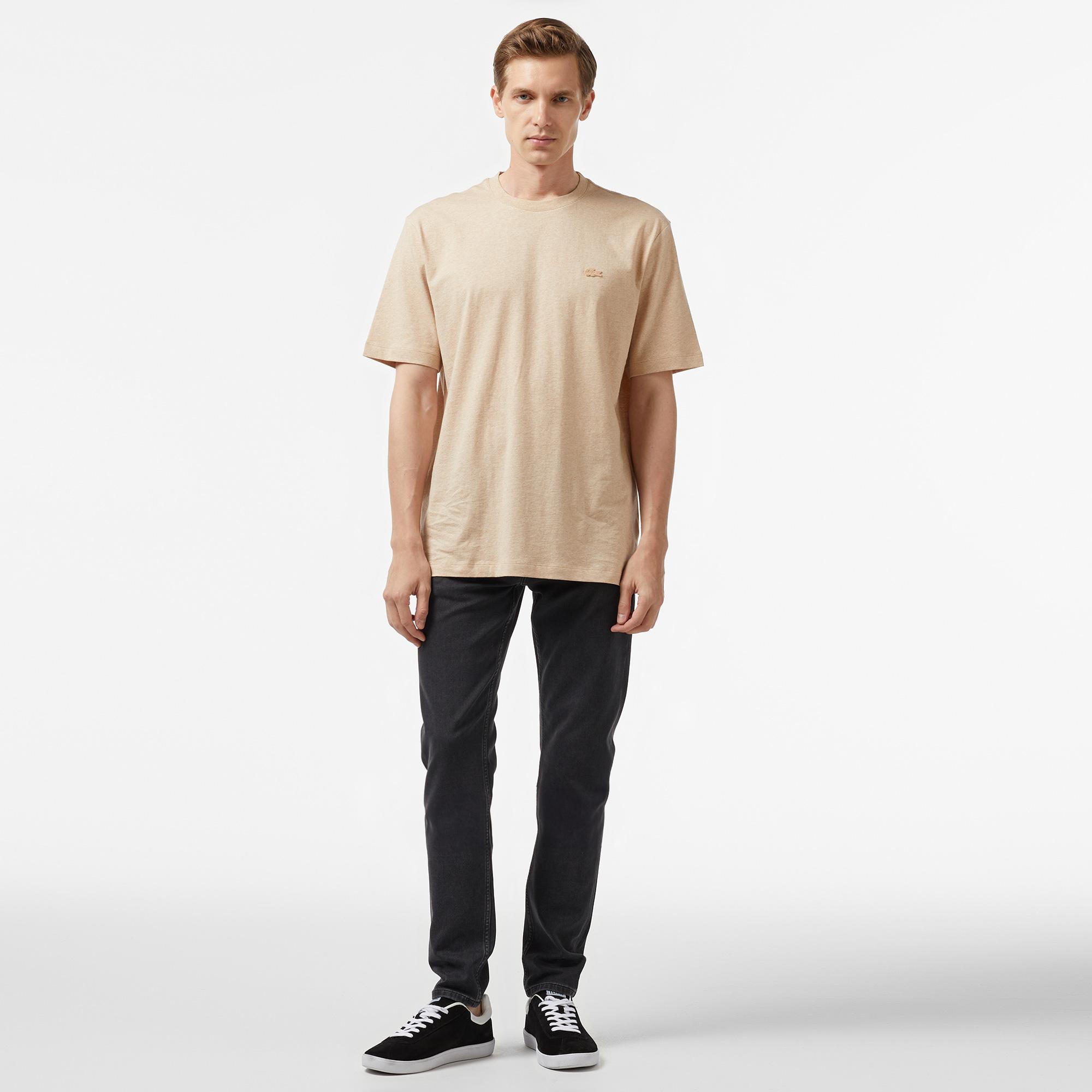 Erkek Loose Fit Bisiklet Yaka Bej T-Shirt
