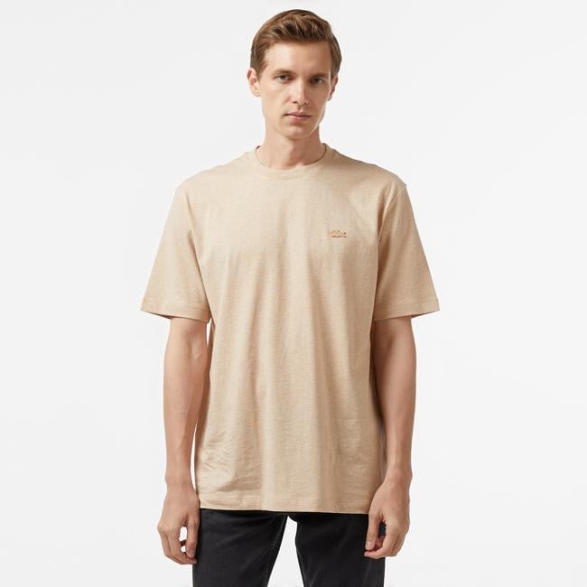  Erkek Loose Fit Bisiklet Yaka Bej T-Shirt