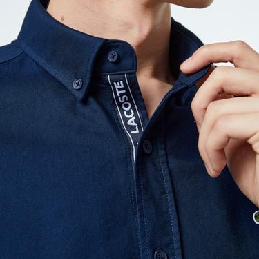  Erkek Slim Fit Düğmeli Yaka Lacivert Gömlek